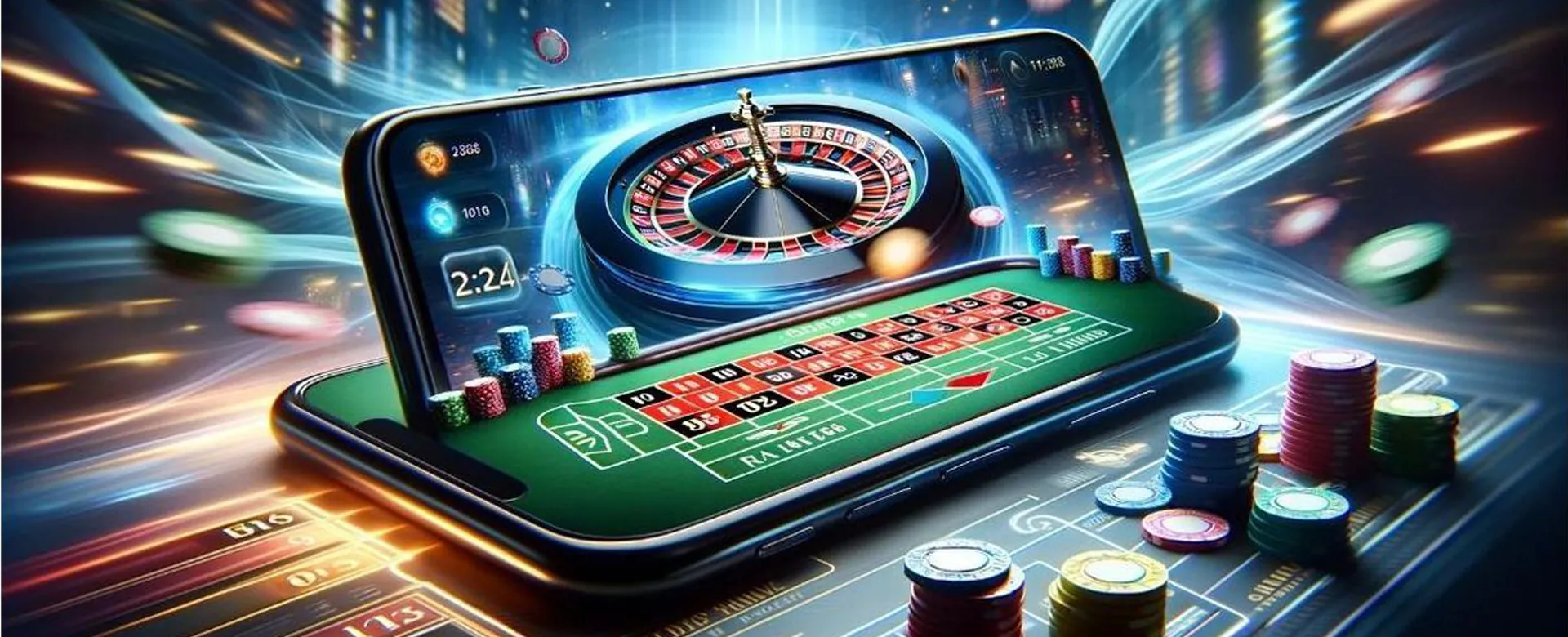 Dynamic casino background with lights and abstract patterns